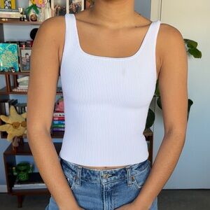Aritzia White Ribbed Tank Top